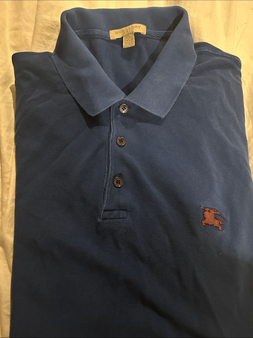Burberry Blue Men's Polo with Brown Embroidered Knight Logo